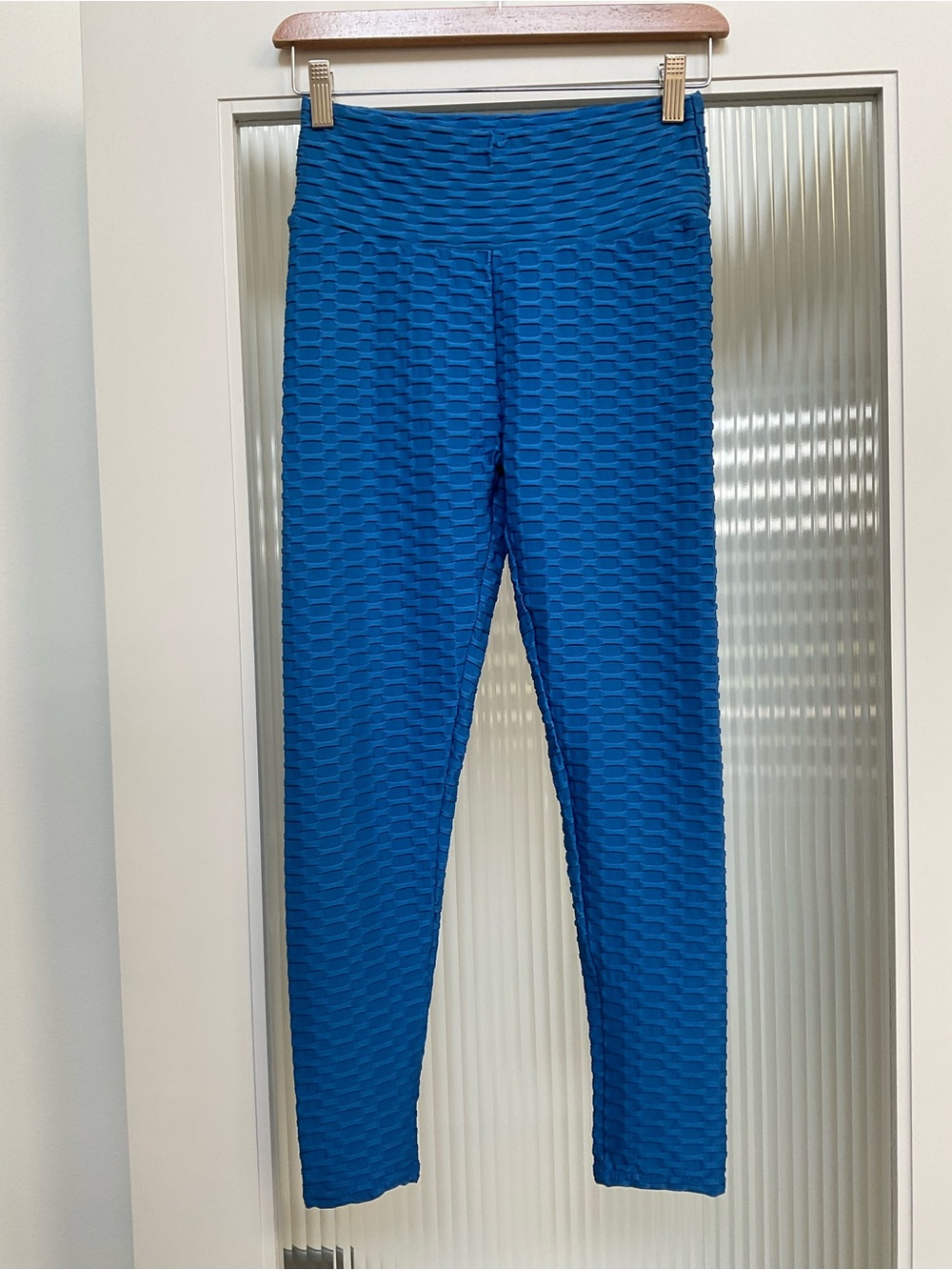 Womens Textured High-Waist Leggings - Blue